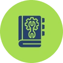 Gear and wrench on book icon