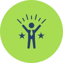 Joyful figure with raised arms