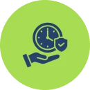 Clock and shield on hand icon